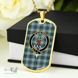 ScottishPlaid Fraser Arisaid Green Clan Tartan Dog Tag Necklace - Crest Classic Scottish Plaid Tartan Plaid