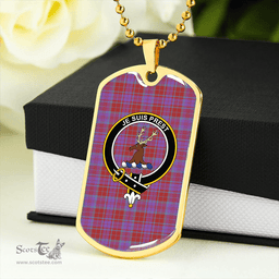ScottishPlaid Fraser of Reelig Ancient Clan Tartan Dog Tag Necklace - Crest Classic Scottish Plaid Tartan Plaid