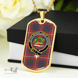 ScottishPlaid Douglas Red Weathered Clan Tartan Dog Tag Necklace - Crest Classic Scottish Plaid Tartan Plaid