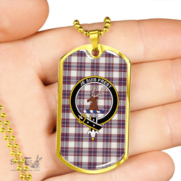 ScottishPlaid Fraser Arisaid Wine/Blue Weathered Clan Tartan Dog Tag Necklace - Crest Classic Scottish Plaid Tartan Plaid