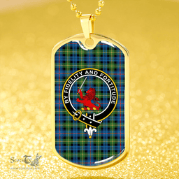 ScottishPlaid Farquharson Ancient Clan Tartan Dog Tag Necklace - Crest Classic Scottish Plaid Tartan Plaid