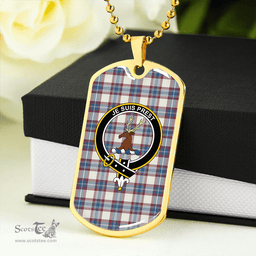 ScottishPlaid Fraser Arisaid Wine/Blue Ancient Clan Tartan Dog Tag Necklace - Crest Classic Scottish Plaid Tartan Plaid