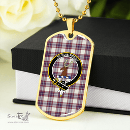 ScottishPlaid Fraser Arisaid Wine/Blue Weathered Clan Tartan Dog Tag Necklace - Crest Classic Scottish Plaid Tartan Plaid