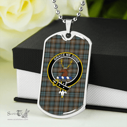 ScottishPlaid Forbes Weathered Clan Tartan Dog Tag Necklace - Crest Classic Scottish Plaid Tartan Plaid
