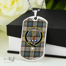 ScottishPlaid Forbes Brown Weathered Clan Tartan Dog Tag Necklace - Crest Classic Scottish Plaid Tartan Plaid