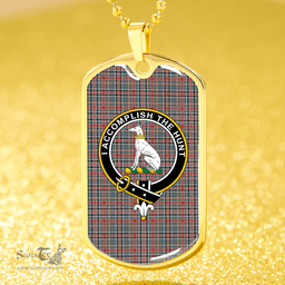 ScottishPlaid Hunter Old #3 (Michael Old #3) Weathered Clan Tartan Dog Tag Necklace - Crest Classic Scottish Plaid Tartan Plaid