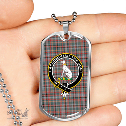 ScottishPlaid Hunter Old #3 (Michael Old #3) Weathered Clan Tartan Dog Tag Necklace - Crest Classic Scottish Plaid Tartan Plaid