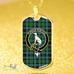 ScottishPlaid Hunter of Peebleshire Ancient Clan Tartan Dog Tag Necklace - Crest Classic Scottish Plaid Tartan Plaid