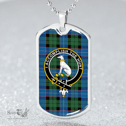 ScottishPlaid Hunter (Michael) Ancient Clan Tartan Dog Tag Necklace - Crest Classic Scottish Plaid Tartan Plaid