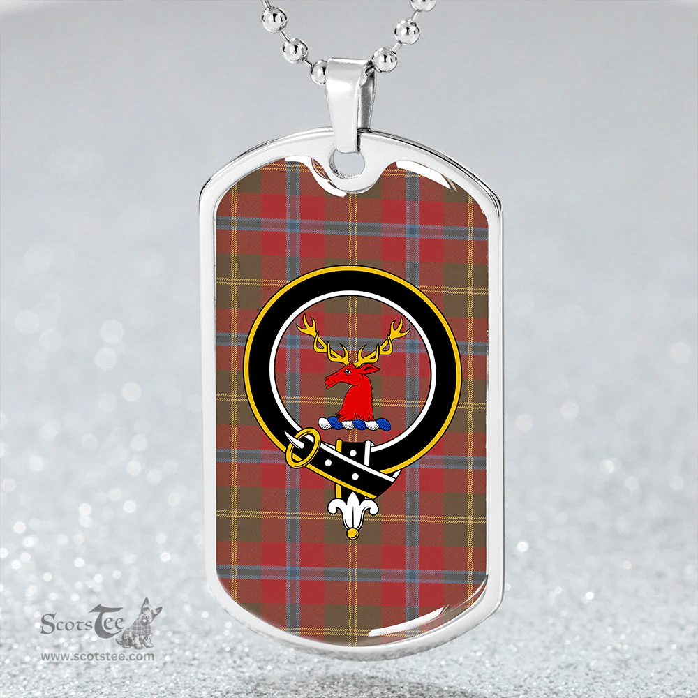 ScottishPlaid Hutcheson Weathered Clan Tartan Dog Tag Necklace - Crest Classic Scottish Plaid Tartan Plaid