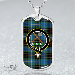 ScottishPlaid Hislop #3 Modern Clan Tartan Dog Tag Necklace - Crest Classic Scottish Plaid Tartan Plaid