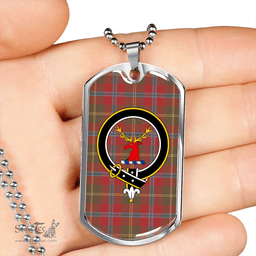 ScottishPlaid Hutcheson Weathered Clan Tartan Dog Tag Necklace - Crest Classic Scottish Plaid Tartan Plaid