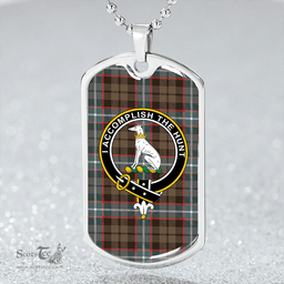 ScottishPlaid Hunter #2 (Michael #2) Weathered Clan Tartan Dog Tag Necklace - Crest Classic Scottish Plaid Tartan Plaid