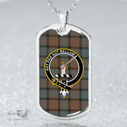 ScottishPlaid Gunn #2 Weathered Clan Tartan Dog Tag Necklace - Crest Classic Scottish Plaid Tartan Plaid