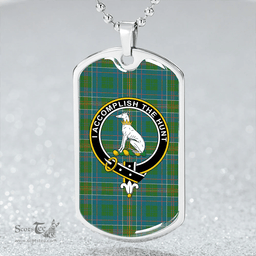 ScottishPlaid Hunter of Hunterston (Michael of Hunterston) Ancient Clan Tartan Dog Tag Necklace - Crest Classic Scottish Plaid Tartan Plaid