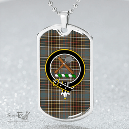 ScottishPlaid Hislop #2 Weathered Clan Tartan Dog Tag Necklace - Crest Classic Scottish Plaid Tartan Plaid