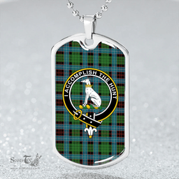 ScottishPlaid Hunter of Peebleshire (Michael of Peebleshire) Ancient Clan Tartan Dog Tag Necklace - Crest Classic Scottish Plaid Tartan Plaid