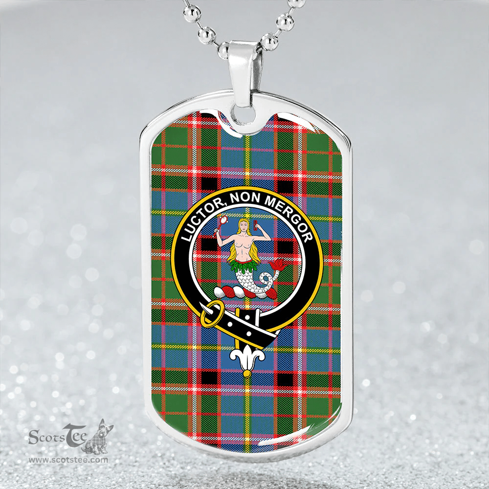ScottishPlaid Glass Clan Tartan Dog Tag Necklace - Crest Classic Scottish Plaid Tartan Plaid