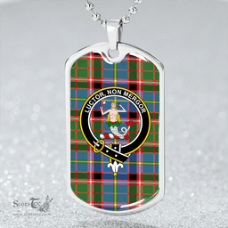 ScottishPlaid Glass Clan Tartan Dog Tag Necklace - Crest Classic Scottish Plaid Tartan Plaid