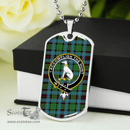 ScottishPlaid Hunter of Peebleshire (Michael of Peebleshire) Ancient Clan Tartan Dog Tag Necklace - Crest Classic Scottish Plaid Tartan Plaid