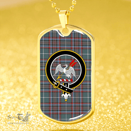 ScottishPlaid Gammell Dress Weathered Clan Tartan Dog Tag Necklace - Crest Classic Scottish Plaid Tartan Plaid