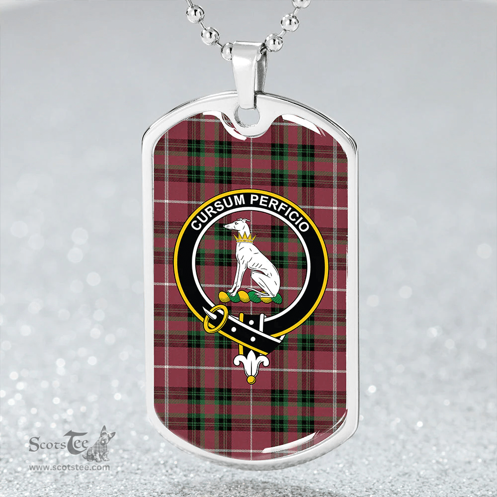ScottishPlaid Hunter of Bute (Hunter Maroon) Ancient Clan Tartan Dog Tag Necklace - Crest Classic Scottish Plaid Tartan Plaid