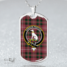 ScottishPlaid Hunter of Bute (Hunter Maroon) Ancient Clan Tartan Dog Tag Necklace - Crest Classic Scottish Plaid Tartan Plaid