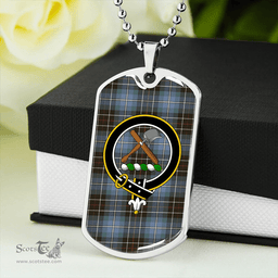 ScottishPlaid Hislop #3 Weathered Clan Tartan Dog Tag Necklace - Crest Classic Scottish Plaid Tartan Plaid