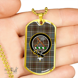 ScottishPlaid Hislop #2 Weathered Clan Tartan Dog Tag Necklace - Crest Classic Scottish Plaid Tartan Plaid