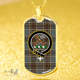 ScottishPlaid Hislop #2 Weathered Clan Tartan Dog Tag Necklace - Crest Classic Scottish Plaid Tartan Plaid