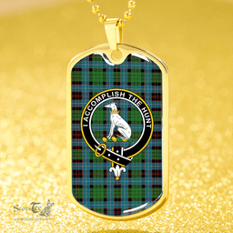 ScottishPlaid Hunter of Peebleshire (Michael of Peebleshire) Ancient Clan Tartan Dog Tag Necklace - Crest Classic Scottish Plaid Tartan Plaid