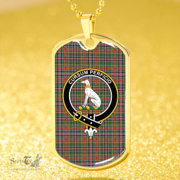 ScottishPlaid Hunter Old #3 Weathered Clan Tartan Dog Tag Necklace - Crest Classic Scottish Plaid Tartan Plaid
