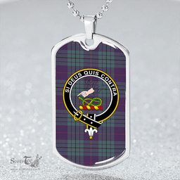 ScottishPlaid Hutton Weathered Clan Tartan Dog Tag Necklace - Crest Classic Scottish Plaid Tartan Plaid