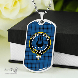 ScottishPlaid Hannay Blue (Haney Blue) Modern Clan Tartan Dog Tag Necklace - Crest Classic Scottish Plaid Tartan Plaid