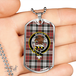 ScottishPlaid Graham Red Dress Weathered Clan Tartan Dog Tag Necklace - Crest Classic Scottish Plaid Tartan Plaid