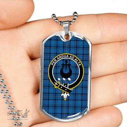 ScottishPlaid Hannay Blue (Haney Blue) Modern Clan Tartan Dog Tag Necklace - Crest Classic Scottish Plaid Tartan Plaid