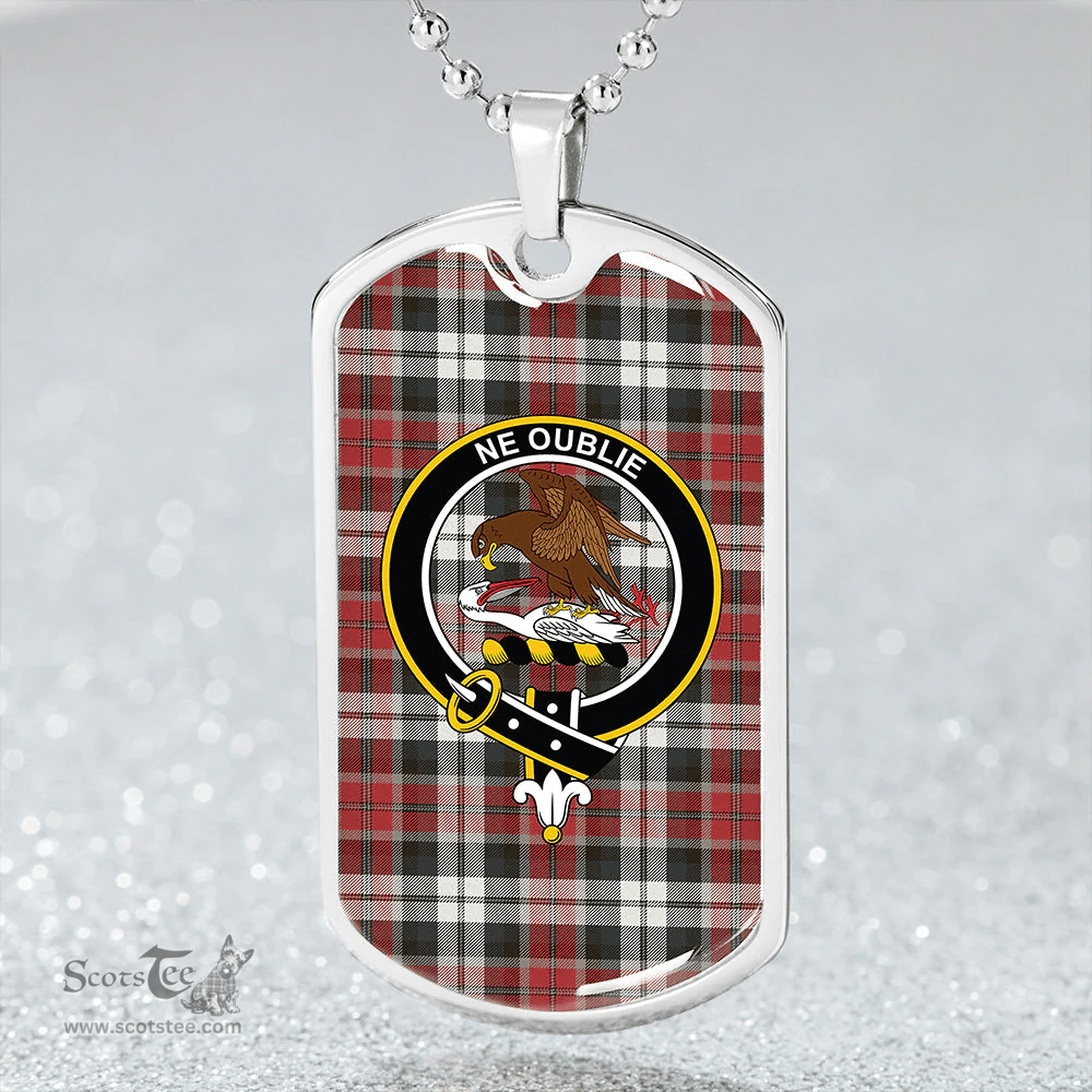 ScottishPlaid Graham Red Dress Weathered Clan Tartan Dog Tag Necklace - Crest Classic Scottish Plaid Tartan Plaid