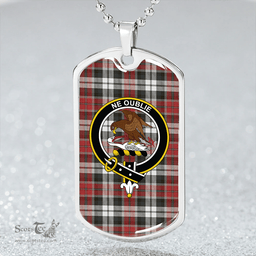 ScottishPlaid Graham Red Dress Weathered Clan Tartan Dog Tag Necklace - Crest Classic Scottish Plaid Tartan Plaid
