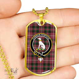 ScottishPlaid Hunter of Bute (Hunter Maroon) Ancient Clan Tartan Dog Tag Necklace - Crest Classic Scottish Plaid Tartan Plaid