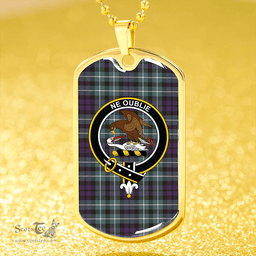 ScottishPlaid Graham of Montrose Weathered Clan Tartan Dog Tag Necklace - Crest Classic Scottish Plaid Tartan Plaid
