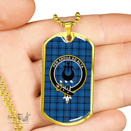 ScottishPlaid Hannay Blue (Haney Blue) Modern Clan Tartan Dog Tag Necklace - Crest Classic Scottish Plaid Tartan Plaid