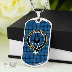 ScottishPlaid Hannay Blue (Haney Blue) Ancient Clan Tartan Dog Tag Necklace - Crest Classic Scottish Plaid Tartan Plaid