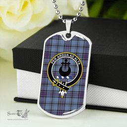 ScottishPlaid Hannay Blue (Haney Blue) Weathered Clan Tartan Dog Tag Necklace - Crest Classic Scottish Plaid Tartan Plaid