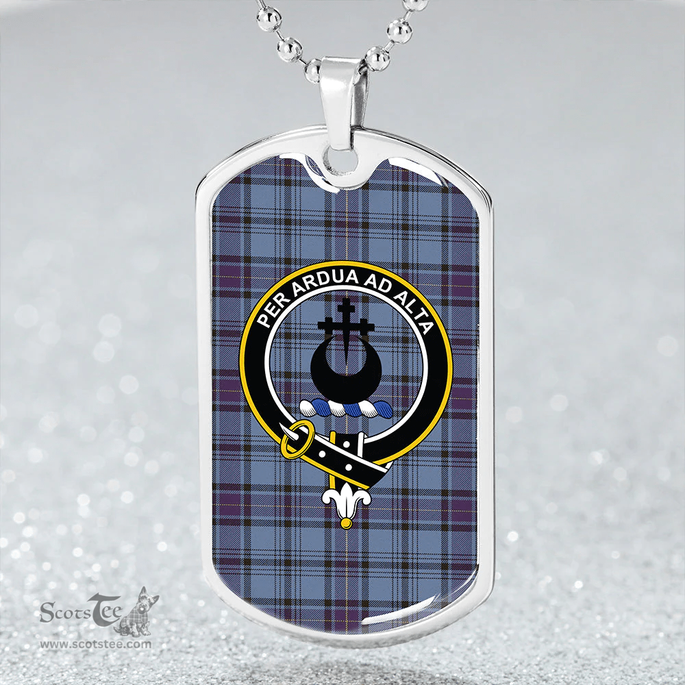 ScottishPlaid Hannay Blue (Haney Blue) Weathered Clan Tartan Dog Tag Necklace - Crest Classic Scottish Plaid Tartan Plaid