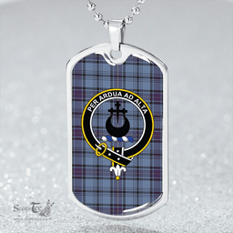ScottishPlaid Hannay Blue (Haney Blue) Weathered Clan Tartan Dog Tag Necklace - Crest Classic Scottish Plaid Tartan Plaid
