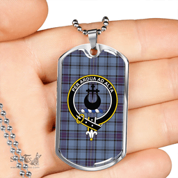 ScottishPlaid Hannay Blue (Haney Blue) Weathered Clan Tartan Dog Tag Necklace - Crest Classic Scottish Plaid Tartan Plaid