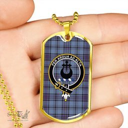 ScottishPlaid Hannay Blue (Haney Blue) Weathered Clan Tartan Dog Tag Necklace - Crest Classic Scottish Plaid Tartan Plaid