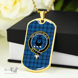 ScottishPlaid Hannay Blue (Haney Blue) Modern Clan Tartan Dog Tag Necklace - Crest Classic Scottish Plaid Tartan Plaid