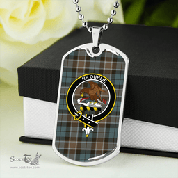 ScottishPlaid Graham of Menteith Weathered Clan Tartan Dog Tag Necklace - Crest Classic Scottish Plaid Tartan Plaid