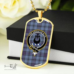 ScottishPlaid Hannay Blue (Haney Blue) Weathered Clan Tartan Dog Tag Necklace - Crest Classic Scottish Plaid Tartan Plaid
